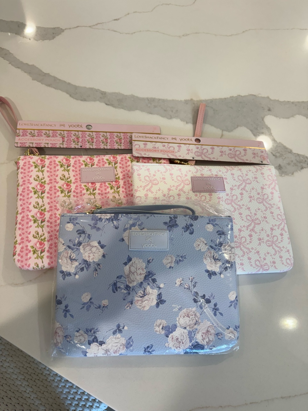 LoveShackFancy x Target Yoobi Floral Pouch Trio in Pink, White, Blue